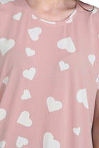 Velure All-Over Heart Print Short Nighty - Velure - - Cotton, Half Sleeves, Knee Length, Printed, Round neck