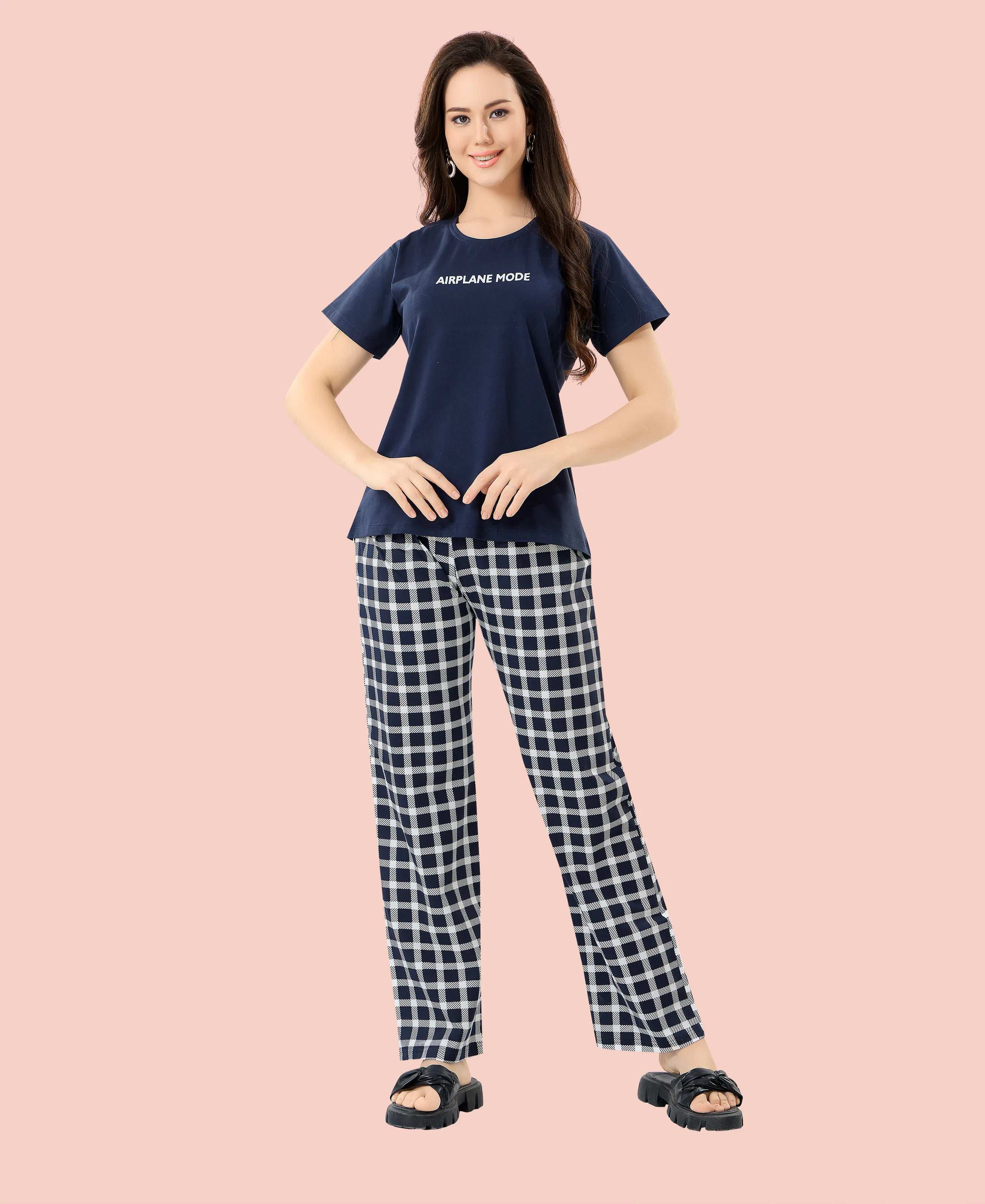 Velure Soothing Printed Pajama Set - Velure - - Cotton Lycra Fabric, Full Length Pant, Half Sleeves, Round neck nightsuit