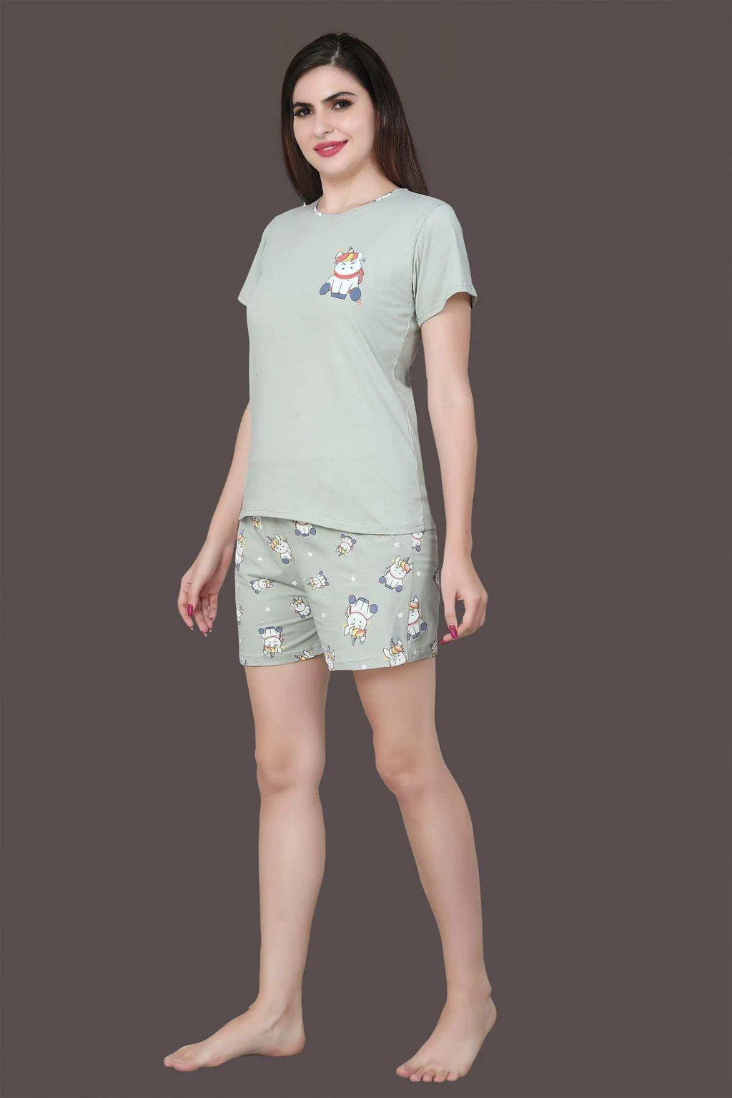 Velure Cute Unicorn Print Shorts Set - Velure - - Cotton Lycra Fabric, Half Sleeves, Printed, Round neck