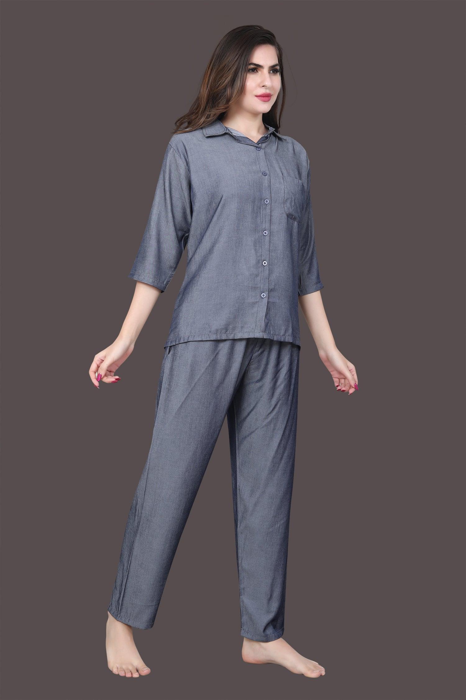 Velure Fusion Gray Co-ord Set - Velure - Co-ord Sets - 3/4 Sleeves, Collar Neck, Cotton, Front Button Open, Full Length Pant