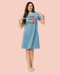 Velure Cheerful Donut Printed Short Nighty - Velure - - Cotton, Half Sleeves, Knee Length, Printed, Round neck