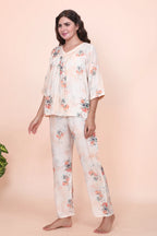 Velure Casual Cream Print Frock-Style Night Suit