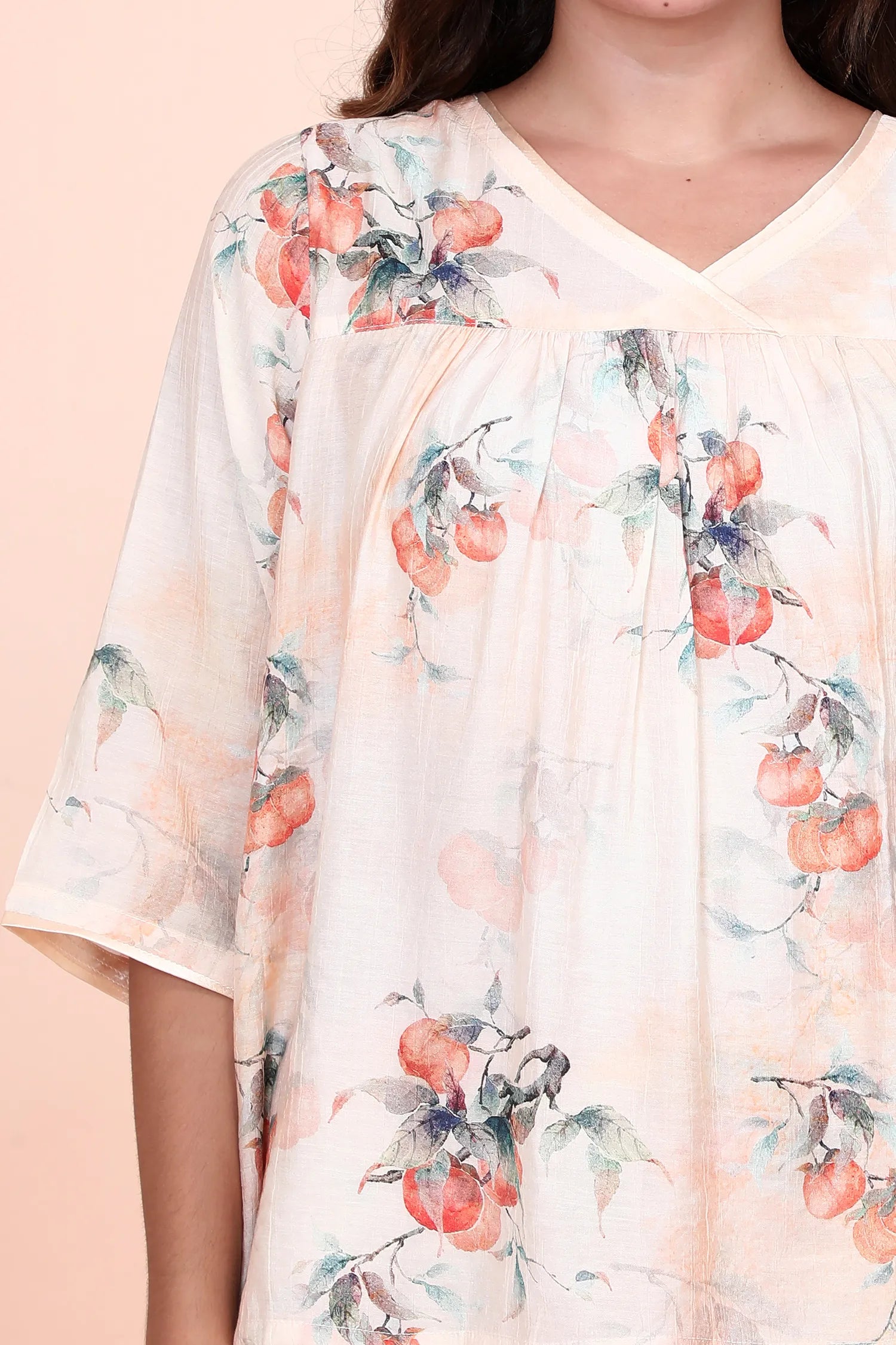Velure Casual Cream Print Frock-Style Night Suit
