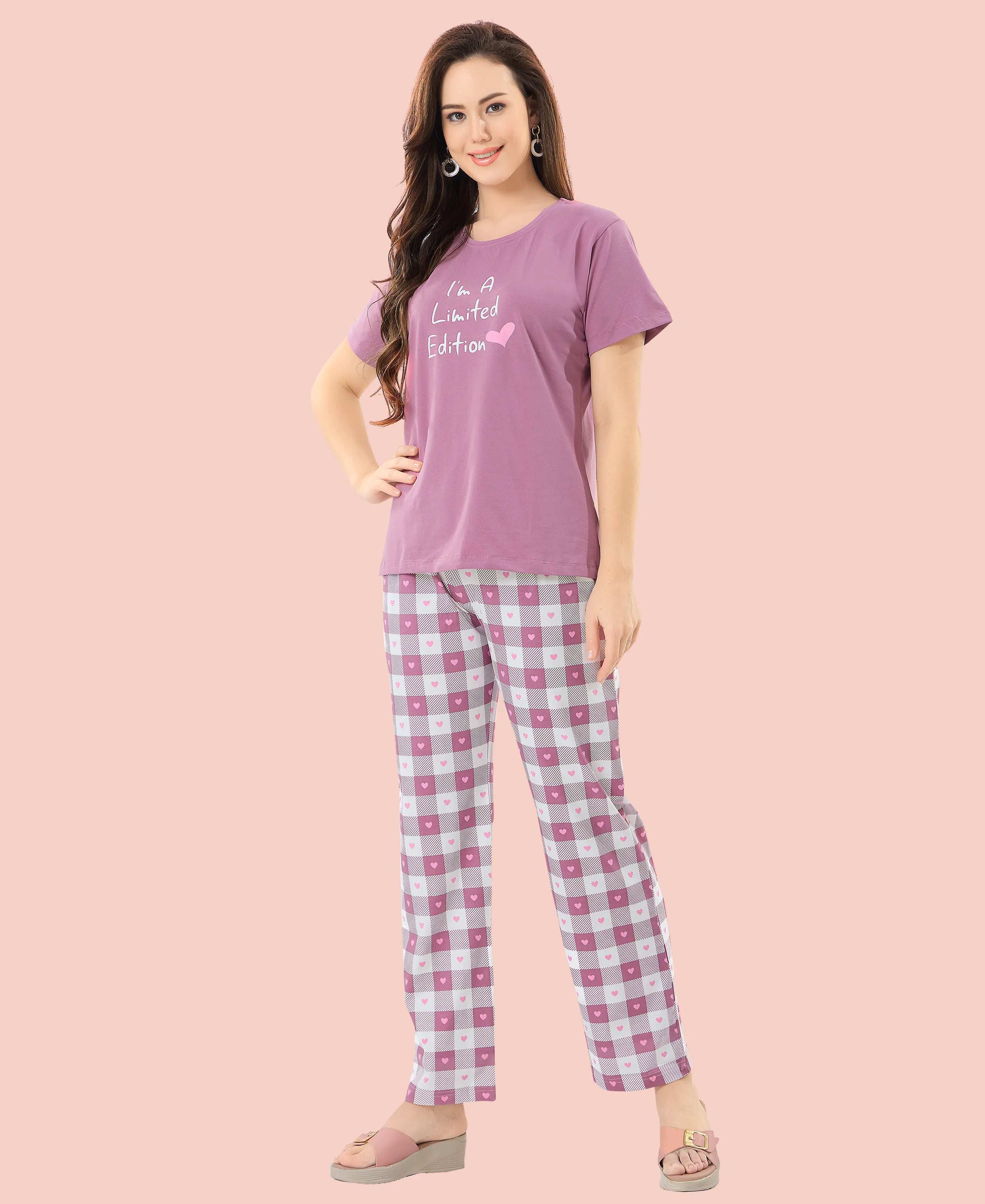 Velure Bold Classic Printed Pajama Set - Velure - - Cotton Lycra Fabric, Full Length Pant, Round neck