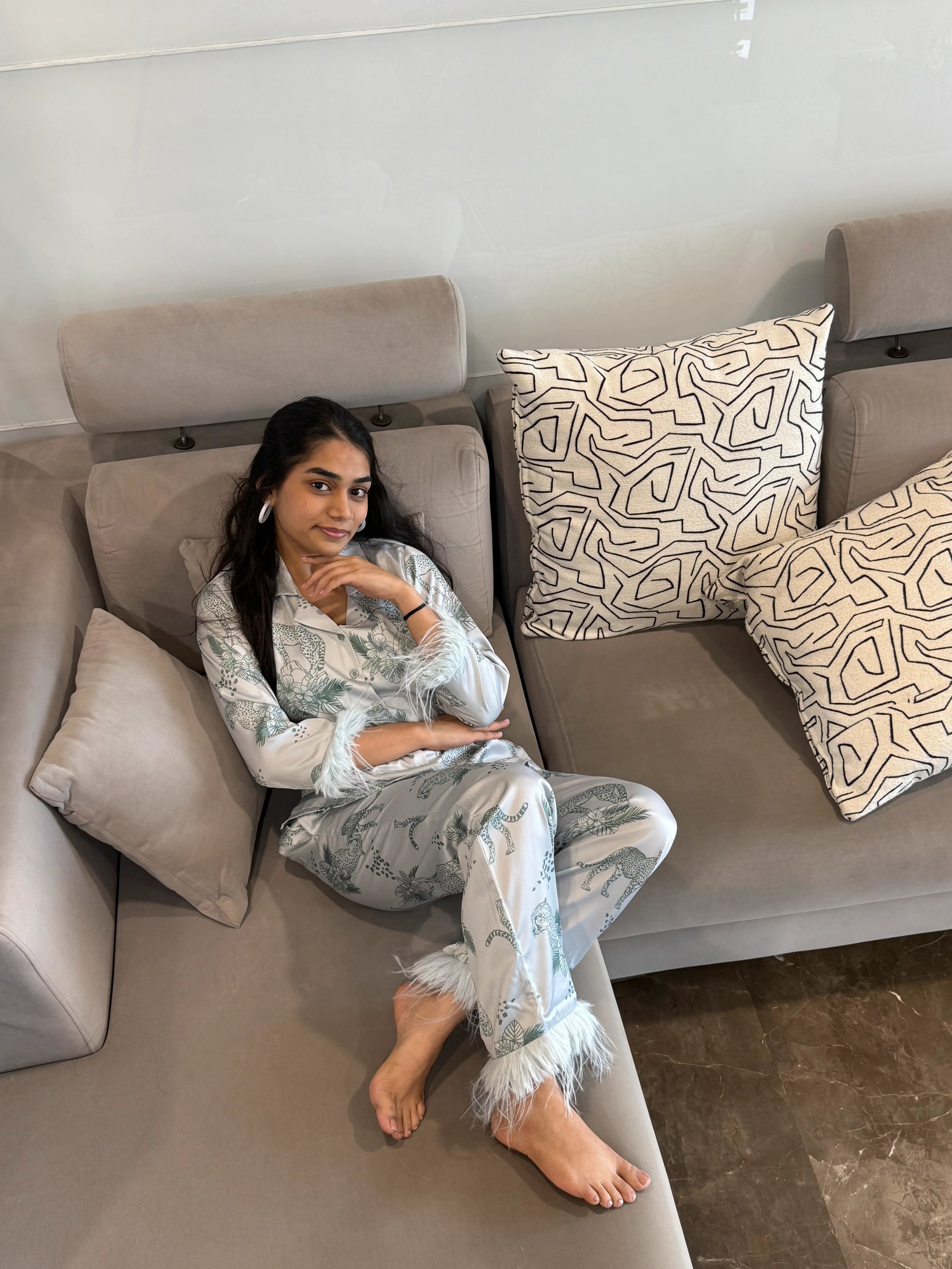 Velure Graceful Cheetah Print Satin Sleepwear Set