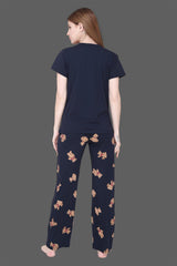 Velure Teddy Print Pajama Set - Velure - T-Shirt and Pant - Cotton Lycra Fabric, Full Length Pant, Half Sleeves, Round neck nightsuit