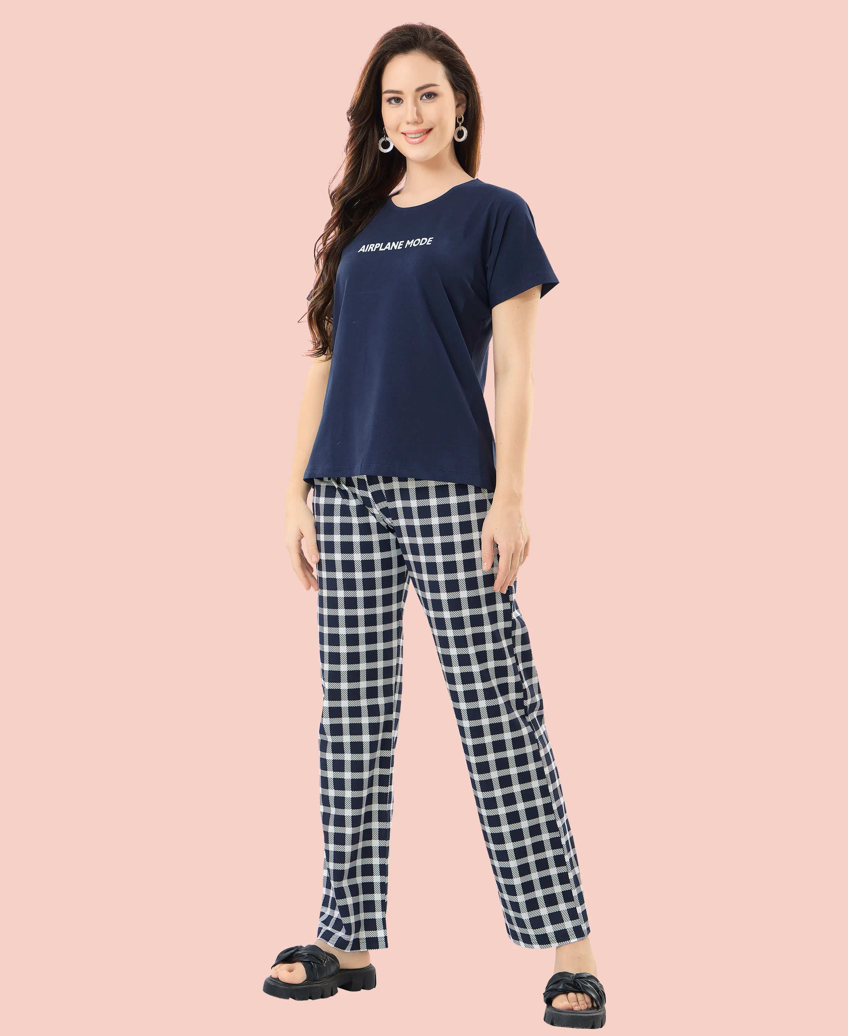 Velure Soothing Printed Pajama Set - Velure - - Cotton Lycra Fabric, Full Length Pant, Half Sleeves, Round neck nightsuit