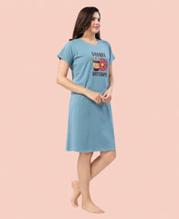 Velure Cheerful Donut Printed Short Nighty - Velure - - Cotton, Half Sleeves, Knee Length, Printed, Round neck