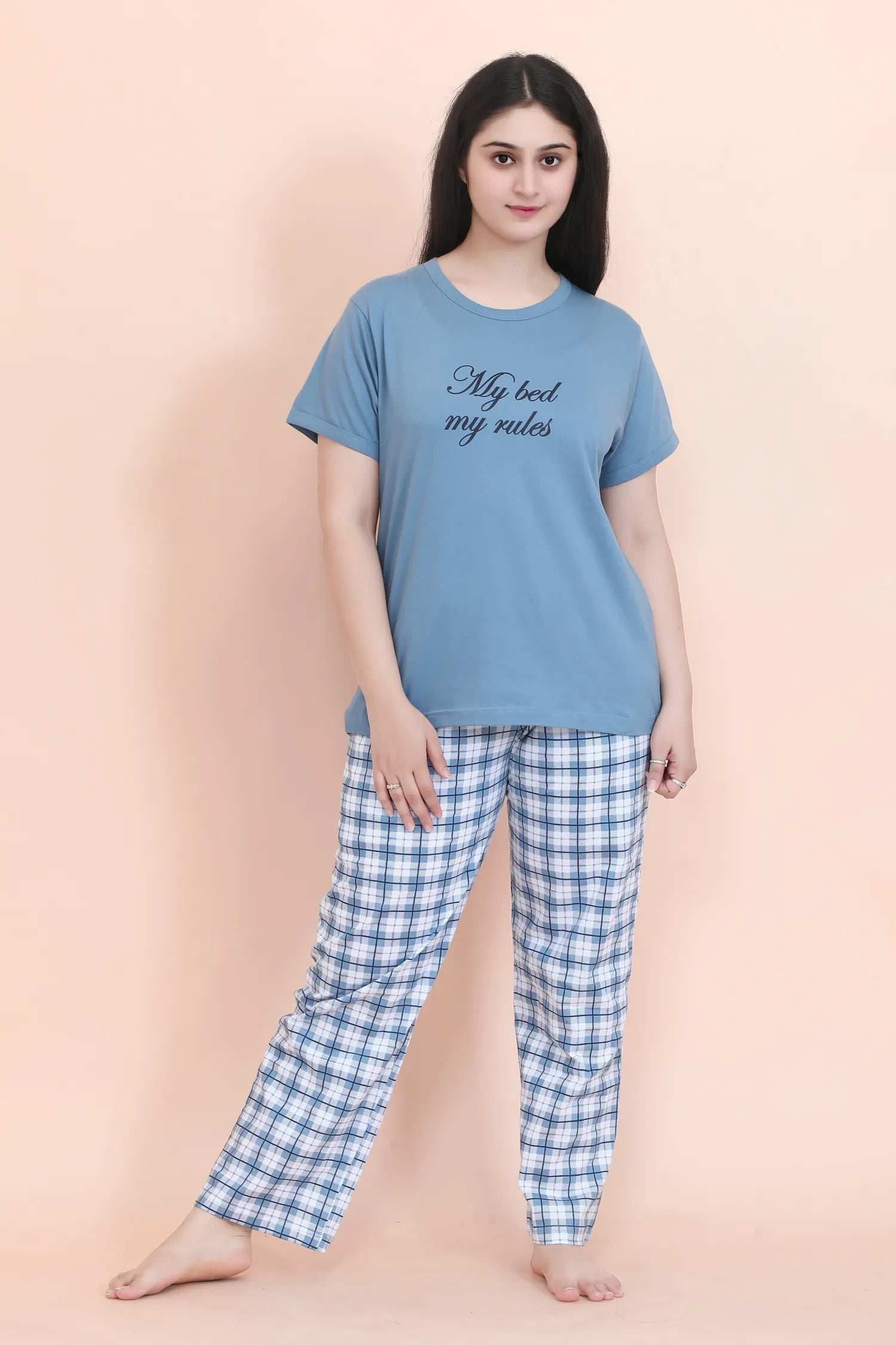 Velure Attractive Classic Printed Pajama Set - Velure - - Full Length Pant, Half Sleeves, Hosiery Cotton, Round neck nightsuit