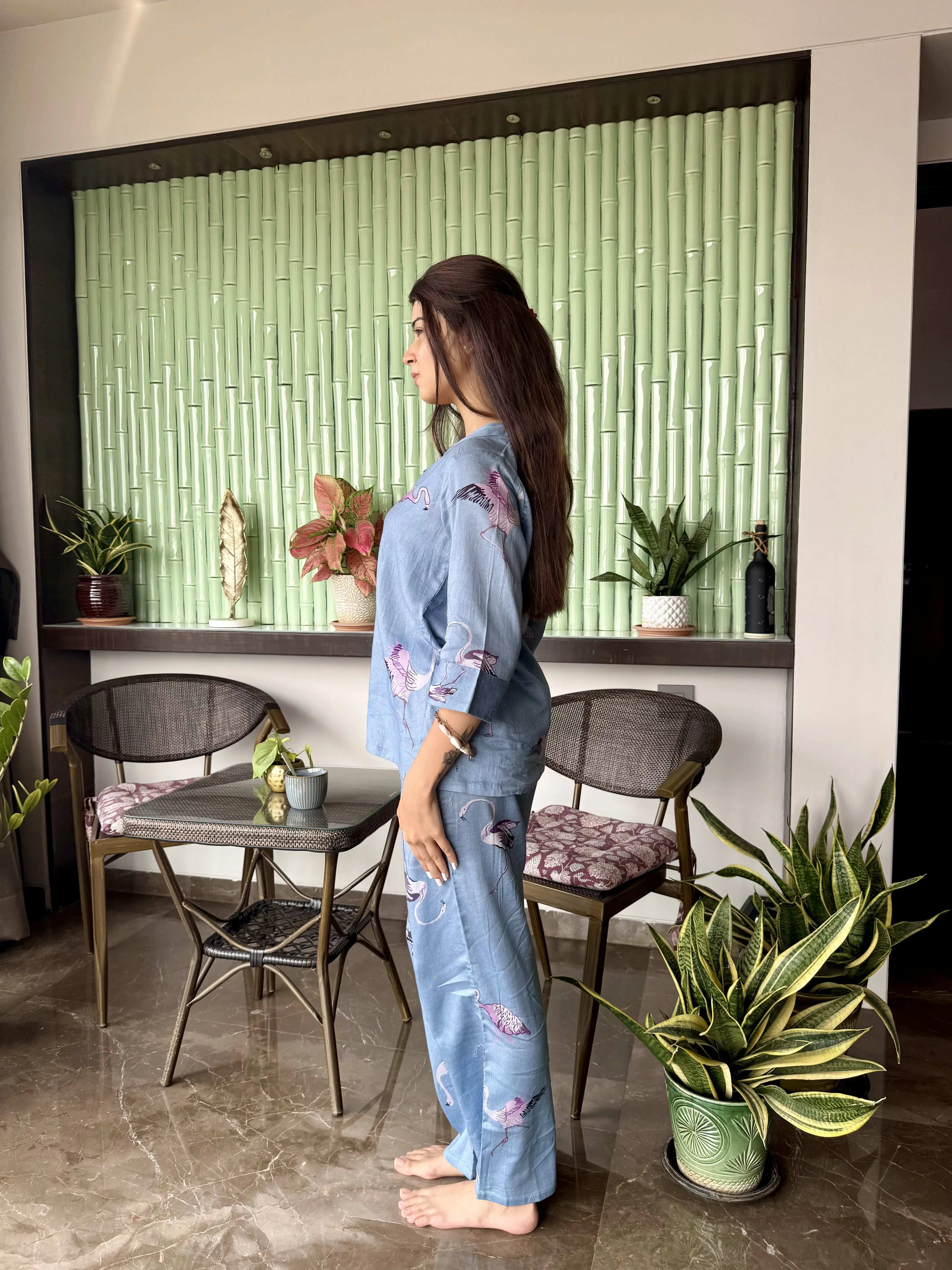 Velure Timeless Flamingo Print Cotton Night Suit