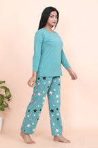 Velure Classic Star Print Full Sleeves Pajama Set - Velure - - Cotton Lycra Fabric, Full Length Pant, Full Sleeves, Round neck nightsuit