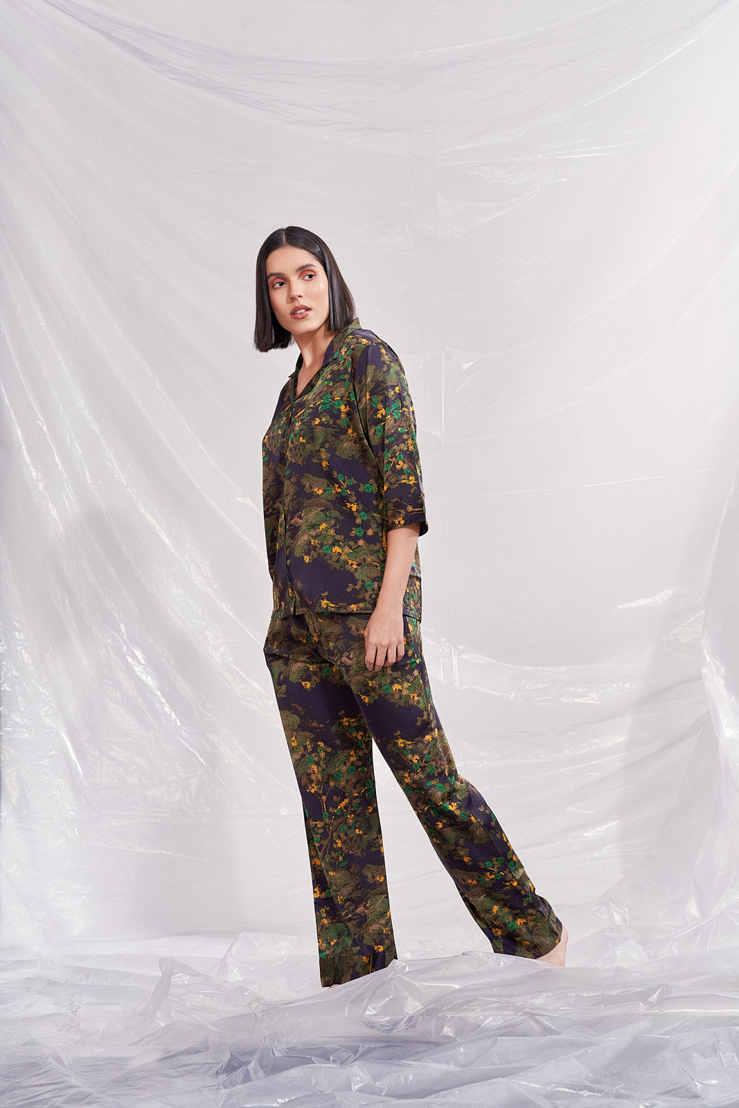 Velure Floral Print Satin Night Suit