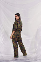 Velure Floral Print Satin Night Suit - Velure - Shirt and Pant - 3/4 Sleeves, Collar Neck, Floral Print, Front Button Open, Full Length Pant, Satin