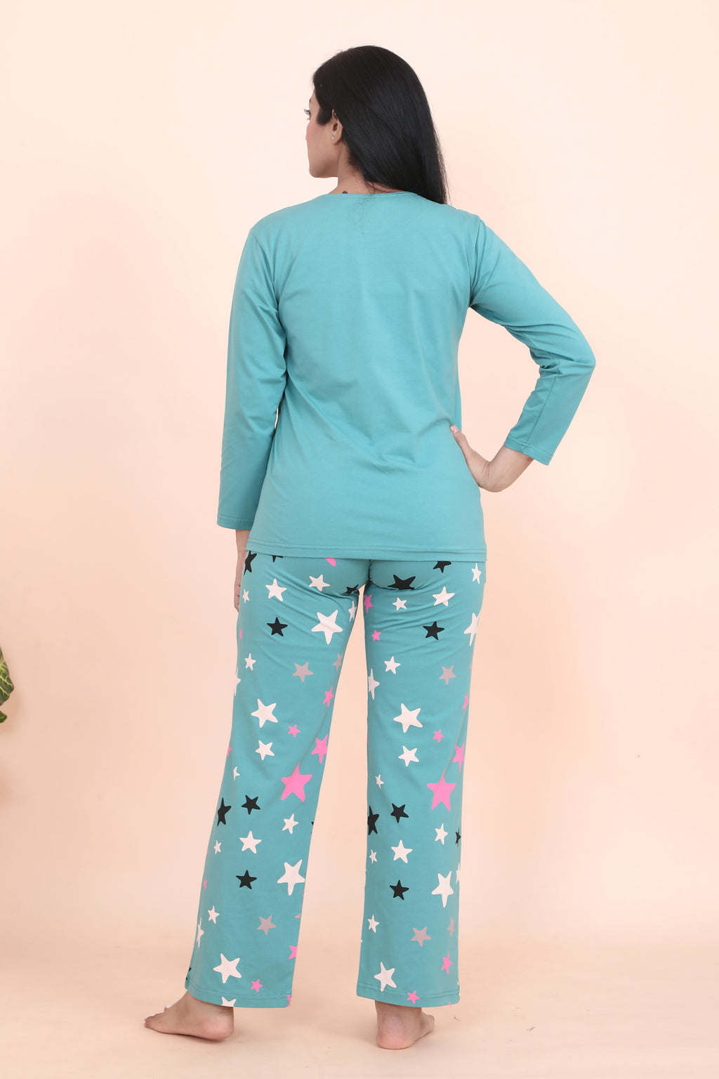 Velure Classic Star Print Full Sleeves Pajama Set - Velure - - Cotton Lycra Fabric, Full Length Pant, Full Sleeves, Round neck nightsuit