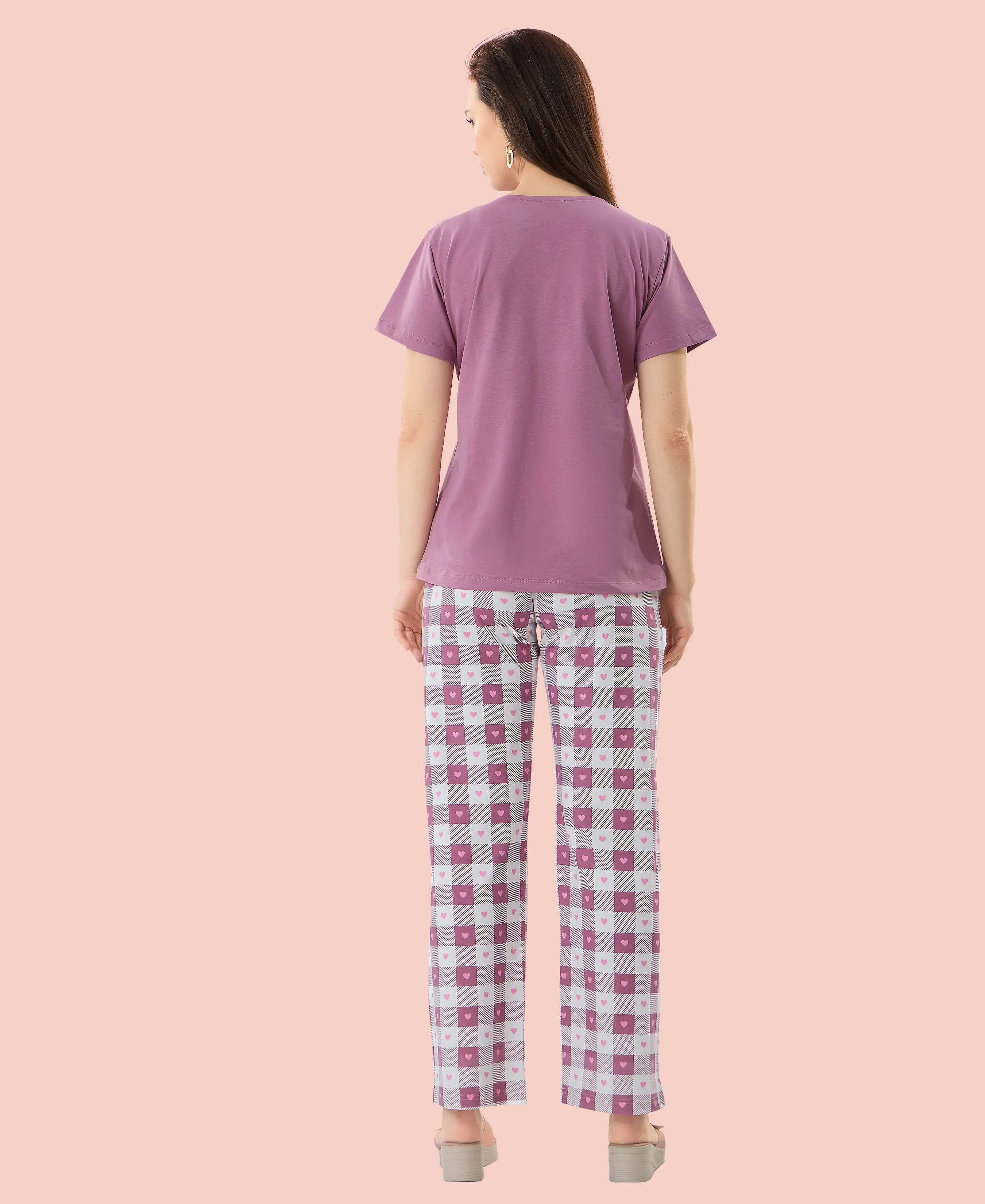 Velure Bold Classic Printed Pajama Set - Velure - - Cotton Lycra Fabric, Full Length Pant, Round neck