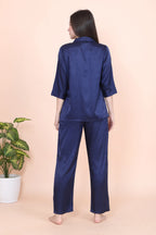 Velure Blue Casual Stripes Satin Night Suit