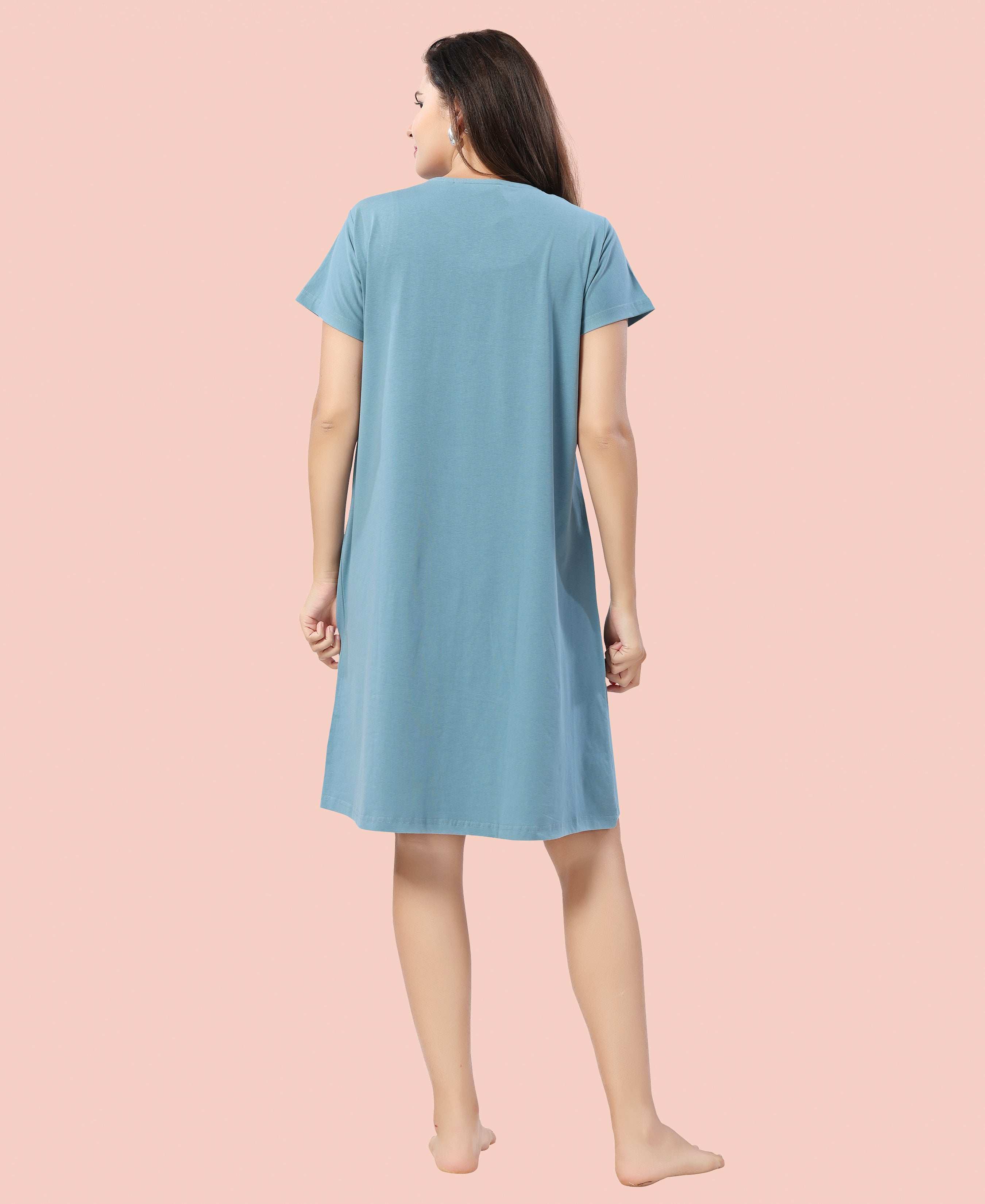Velure Cheerful Donut Printed Short Nighty - Velure - - Cotton, Half Sleeves, Knee Length, Printed, Round neck