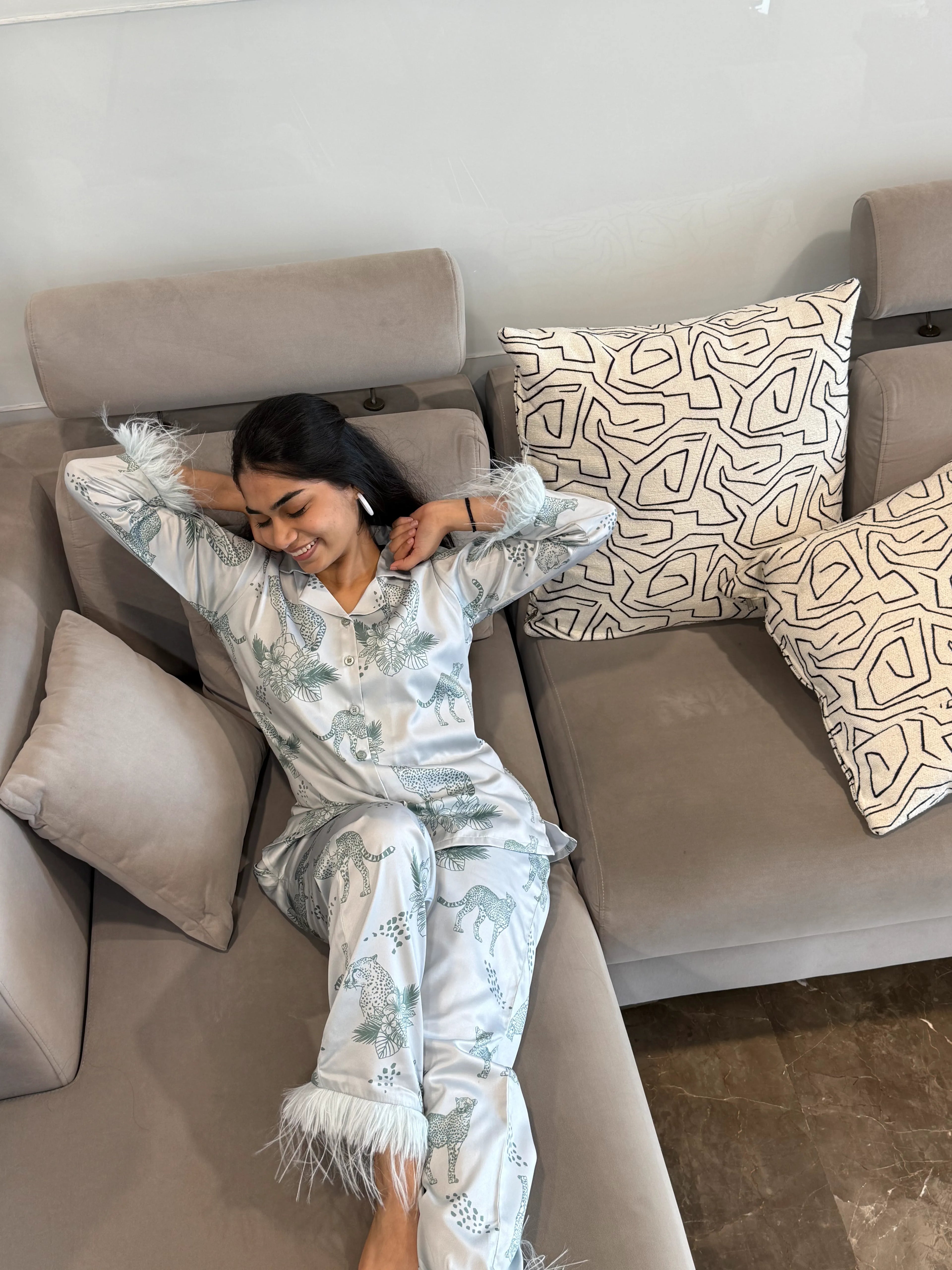Velure Graceful Cheetah Print Satin Sleepwear Set