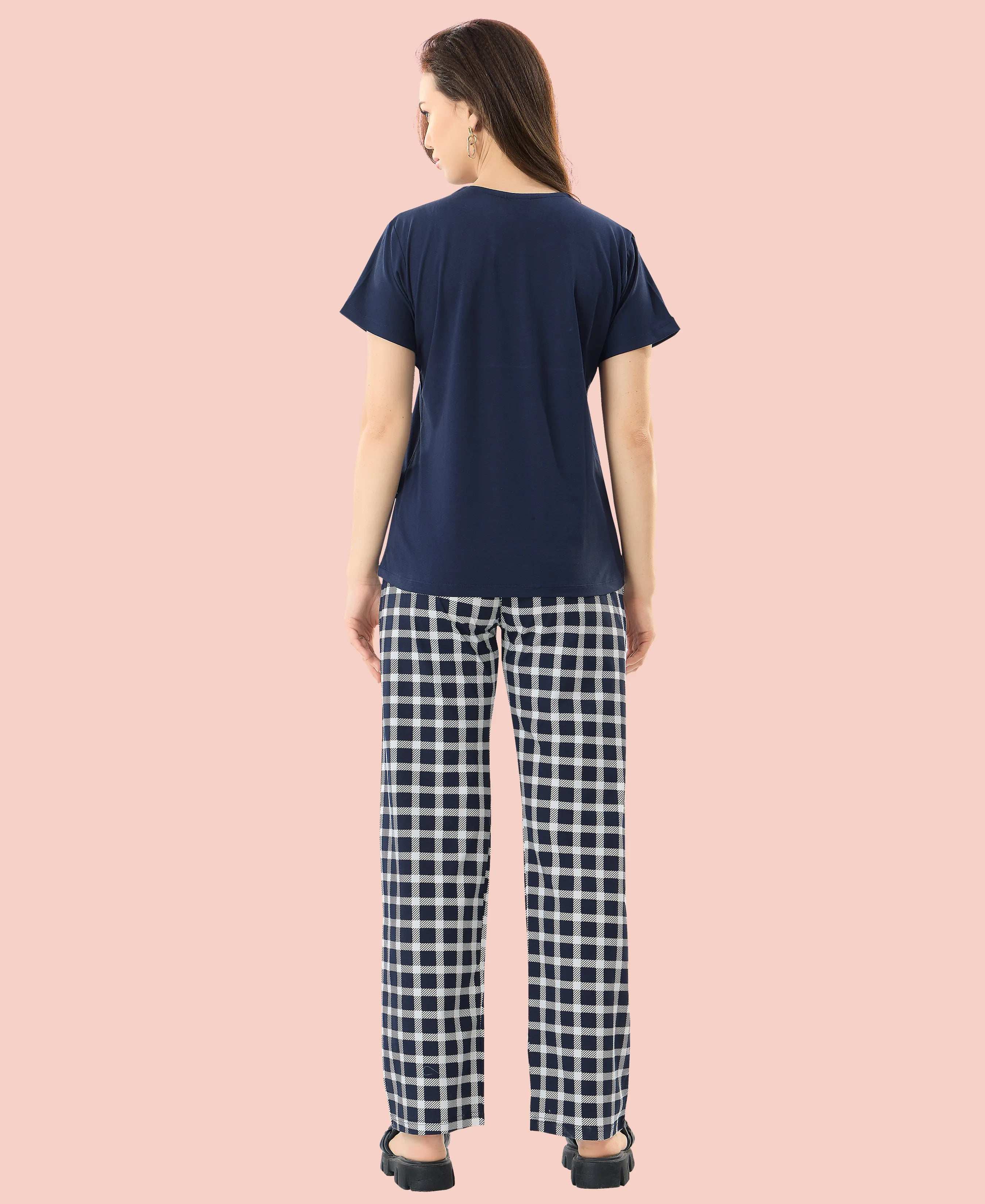 Velure Soothing Printed Pajama Set - Velure - - Cotton Lycra Fabric, Full Length Pant, Half Sleeves, Round neck nightsuit