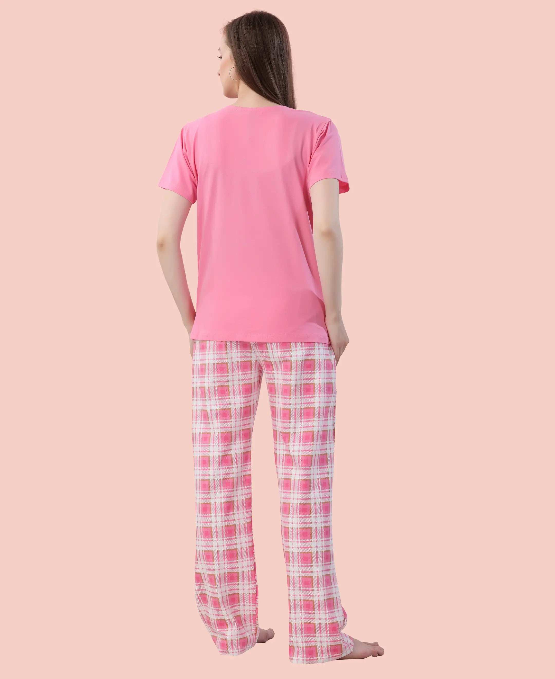 Velure Delightful Printed Pajama Set - Velure - - Cotton Lycra Fabric, Full Length Pant, Half Sleeves, Round neck
