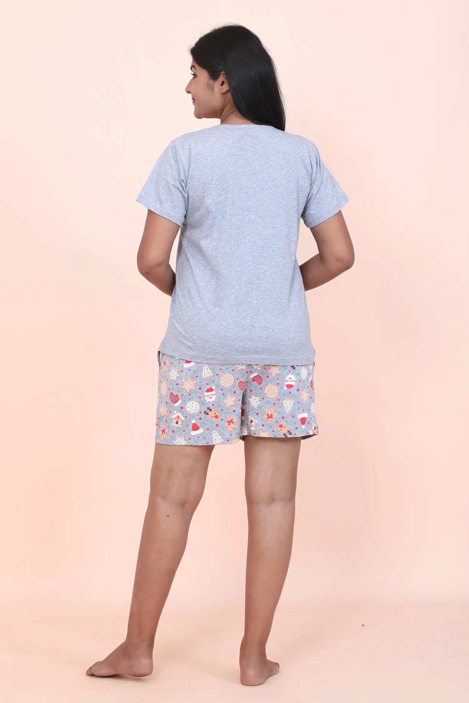 Velure Playful Gingerbread Print Shorts Set - Velure - - Cotton, Cotton Lycra Fabric, Half Sleeves, Printed, Round neck