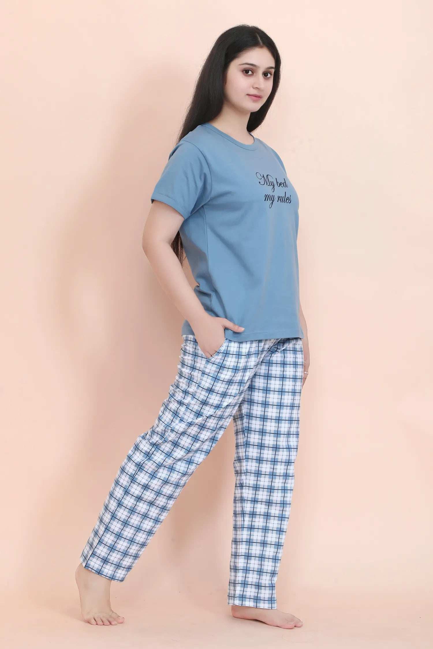 Velure Attractive Classic Printed Pajama Set - Velure - - Full Length Pant, Half Sleeves, Hosiery Cotton, Round neck nightsuit