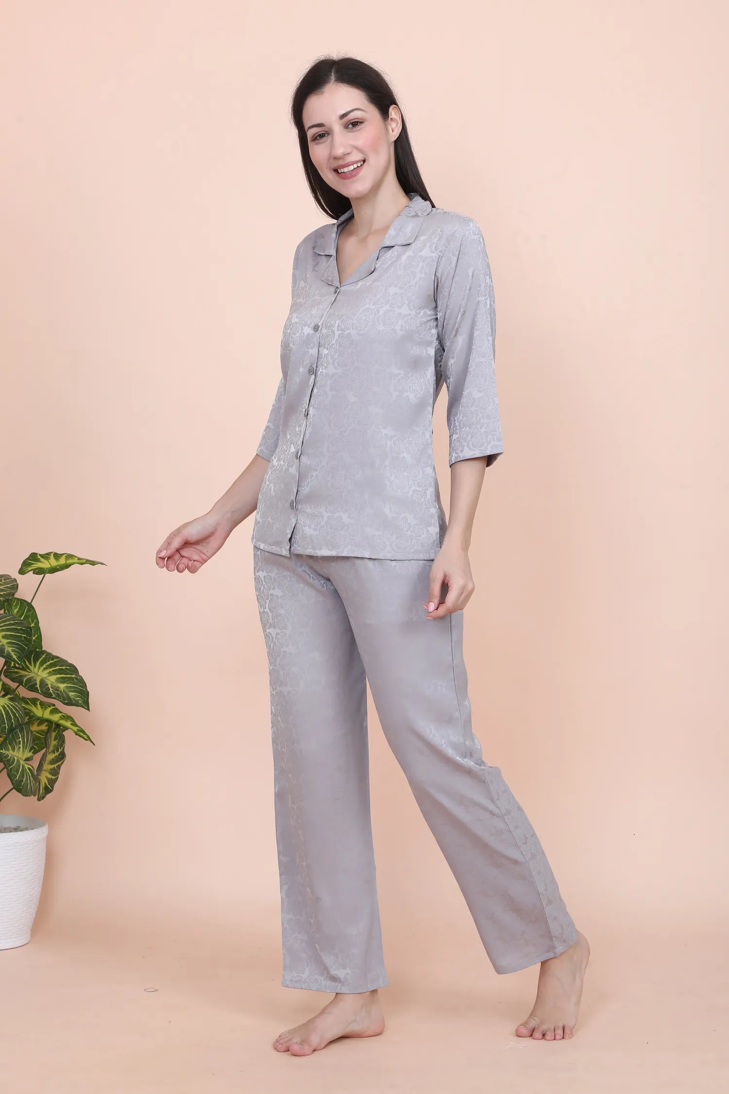 Velure Stunning Rose Print Satin Night Suit