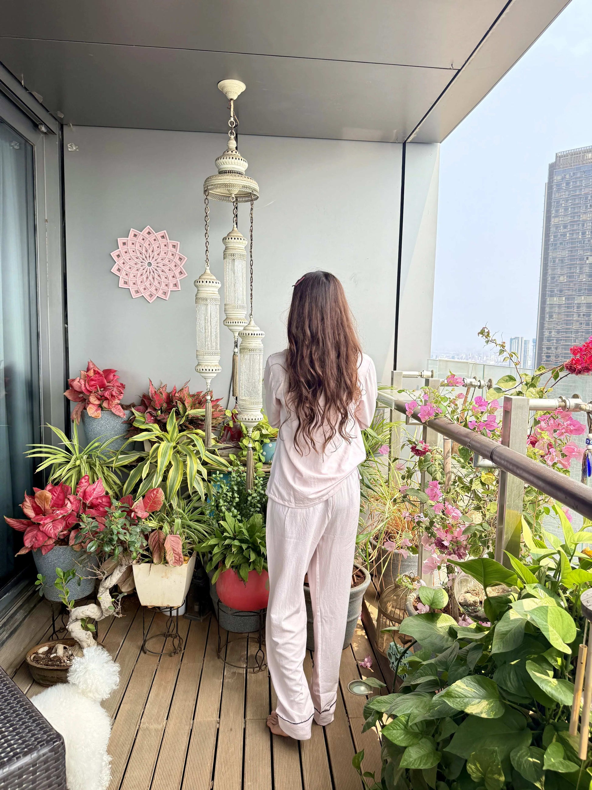 Velure Pink Cotton Breeze
 Night Suit - Velure - - 3/4 Sleeves, Collar Neck, Cotton, Front Button Open, Full Length Pant
