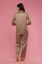 Velure All Over Stripes Satin Set - Velure - Shirt and Pant - 3/4 Sleeves, Collar Neck, Front Button Open, Full Length Pant, Satin, Stripes