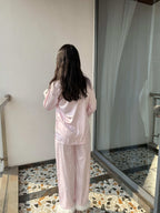Velure Adorable Star Print Satin Night Suit - Velure - - Detail-printedfur, Front Button Open, Full Length Pant, Fur, Satin