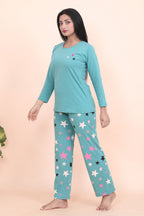 Velure Classic Star Print Full Sleeves Pajama Set - Velure - - Cotton Lycra Fabric, Full Length Pant, Full Sleeves, Round neck nightsuit