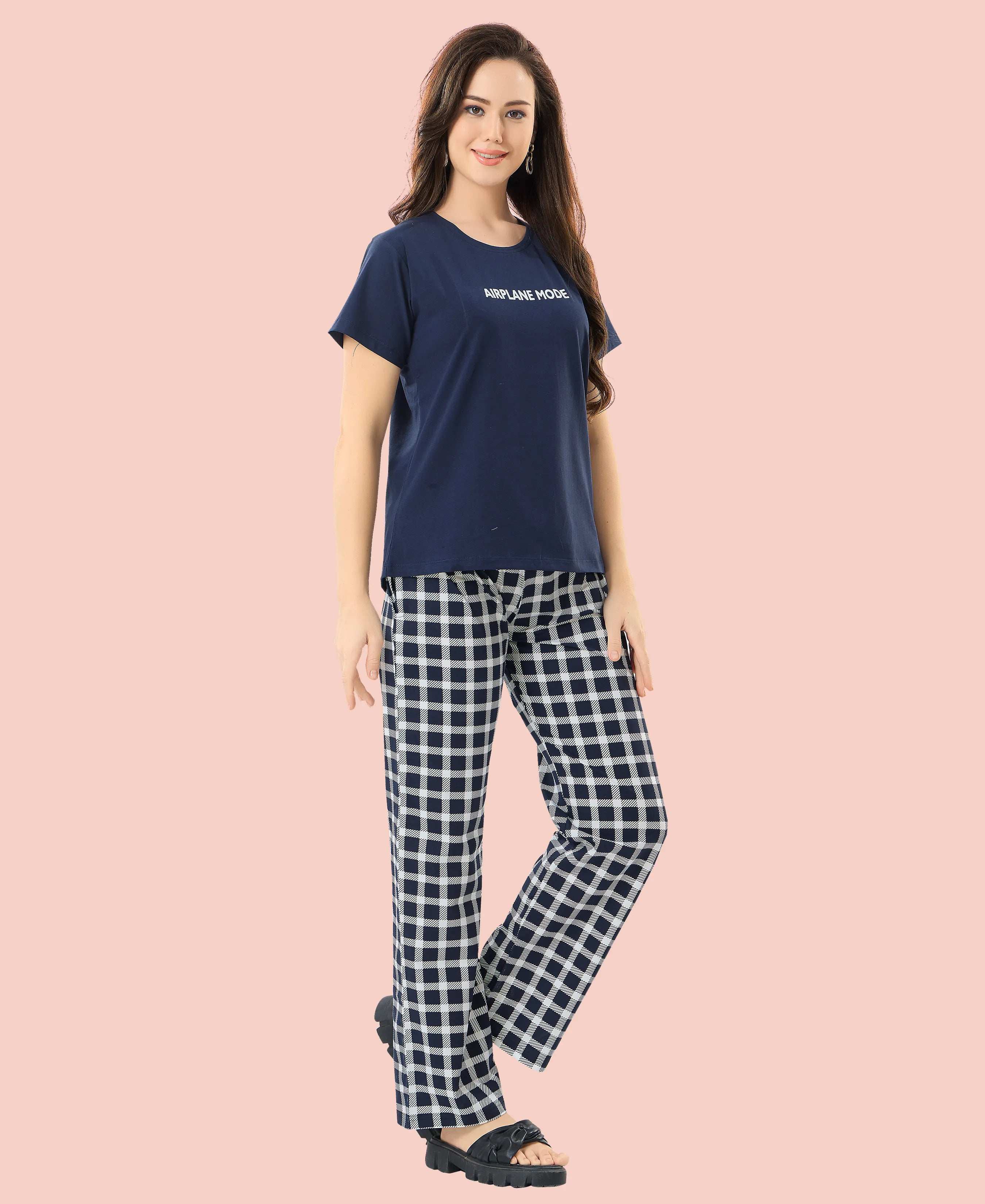 Velure Soothing Printed Pajama Set - Velure - - Cotton Lycra Fabric, Full Length Pant, Half Sleeves, Round neck nightsuit