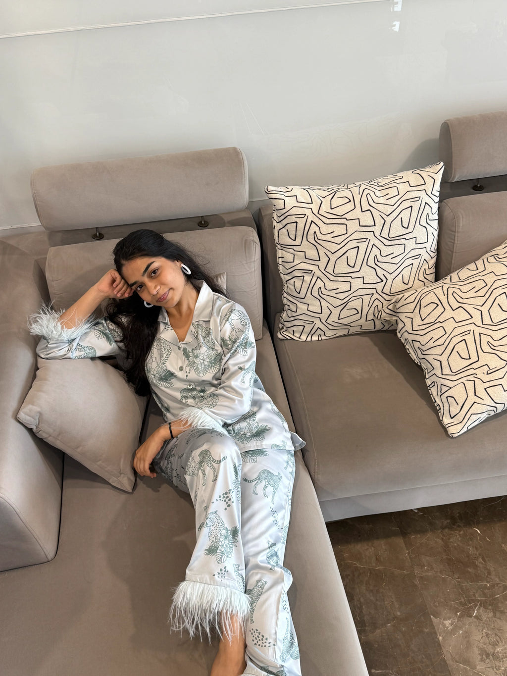 Velure Graceful Cheetah Print Satin Sleepwear Set