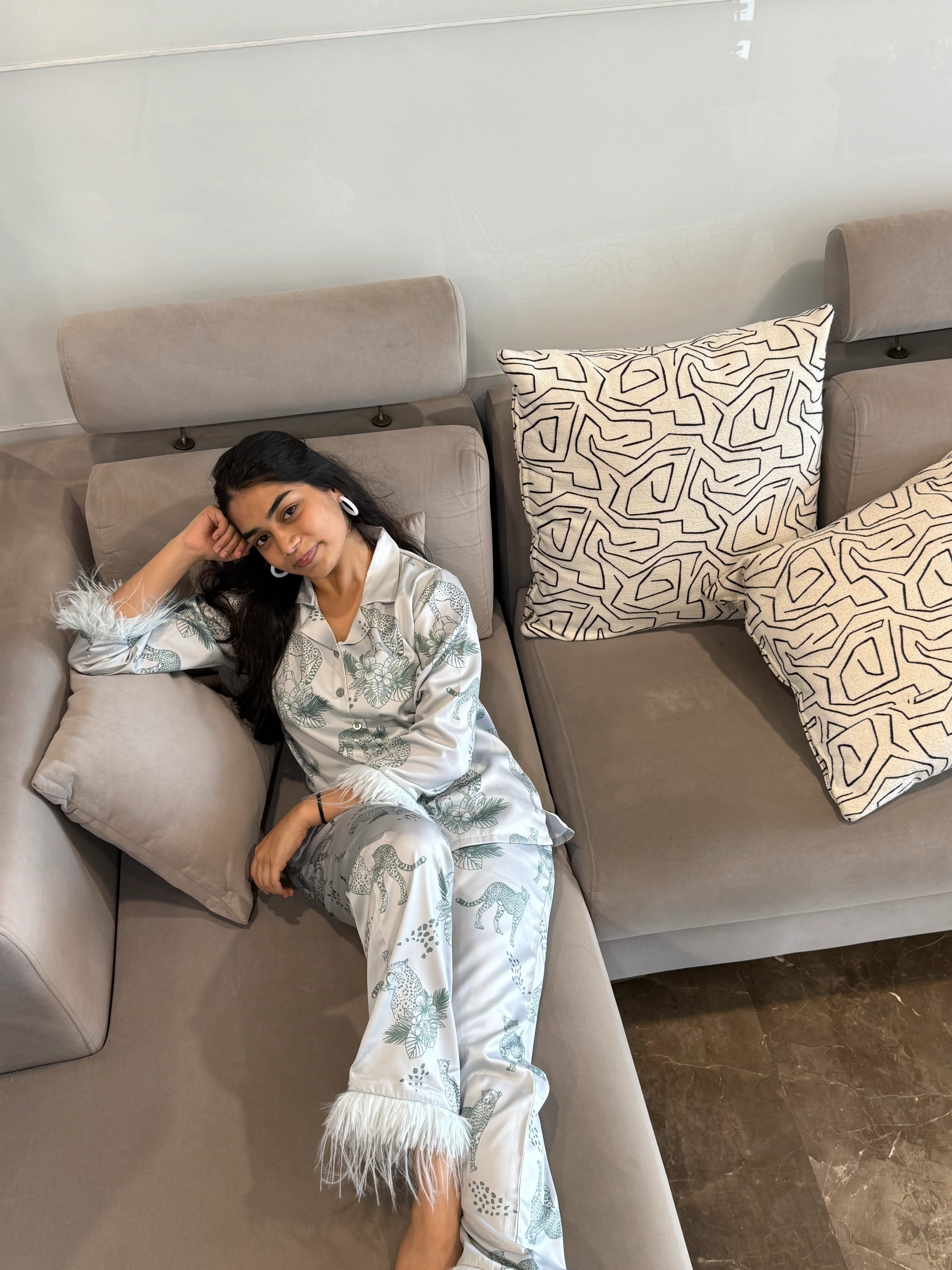 Velure Graceful Cheetah Print Satin Sleepwear Set