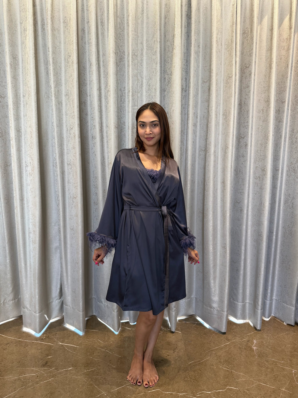 Velure Dark Grey Satin 3 Piece Robe Set