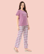 Velure Bold Classic Printed Pajama Set - Velure - - Cotton Lycra Fabric, Full Length Pant, Round neck
