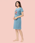 Velure Cheerful Donut Printed Short Nighty - Velure - - Cotton, Half Sleeves, Knee Length, Printed, Round neck