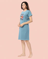 Velure Cheerful Donut Printed Short Nighty - Velure - - Cotton, Half Sleeves, Knee Length, Printed, Round neck