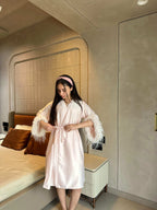 Velure Dreamy Peach Robe (Only Robe) - Velure - - 3/4 Length, Center Drawstring, Robe, Satin