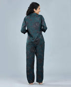 Velure Delightful Floral Satin Print Night Suit - Velure - - Collar Neck, Floral Print, Front Button Open, Full Length Pant, Satin