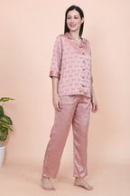 Velure Stunning Peach Bow Print Satin Night Suit