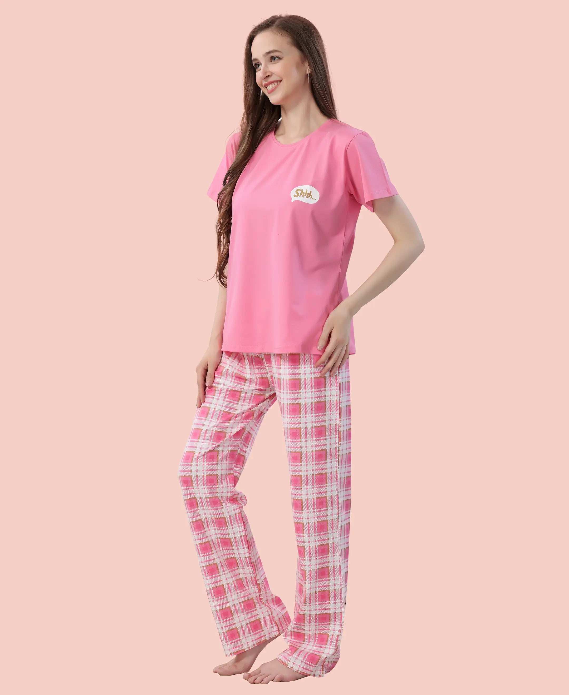 Velure Delightful Printed Pajama Set - Velure - - Cotton Lycra Fabric, Full Length Pant, Half Sleeves, Round neck