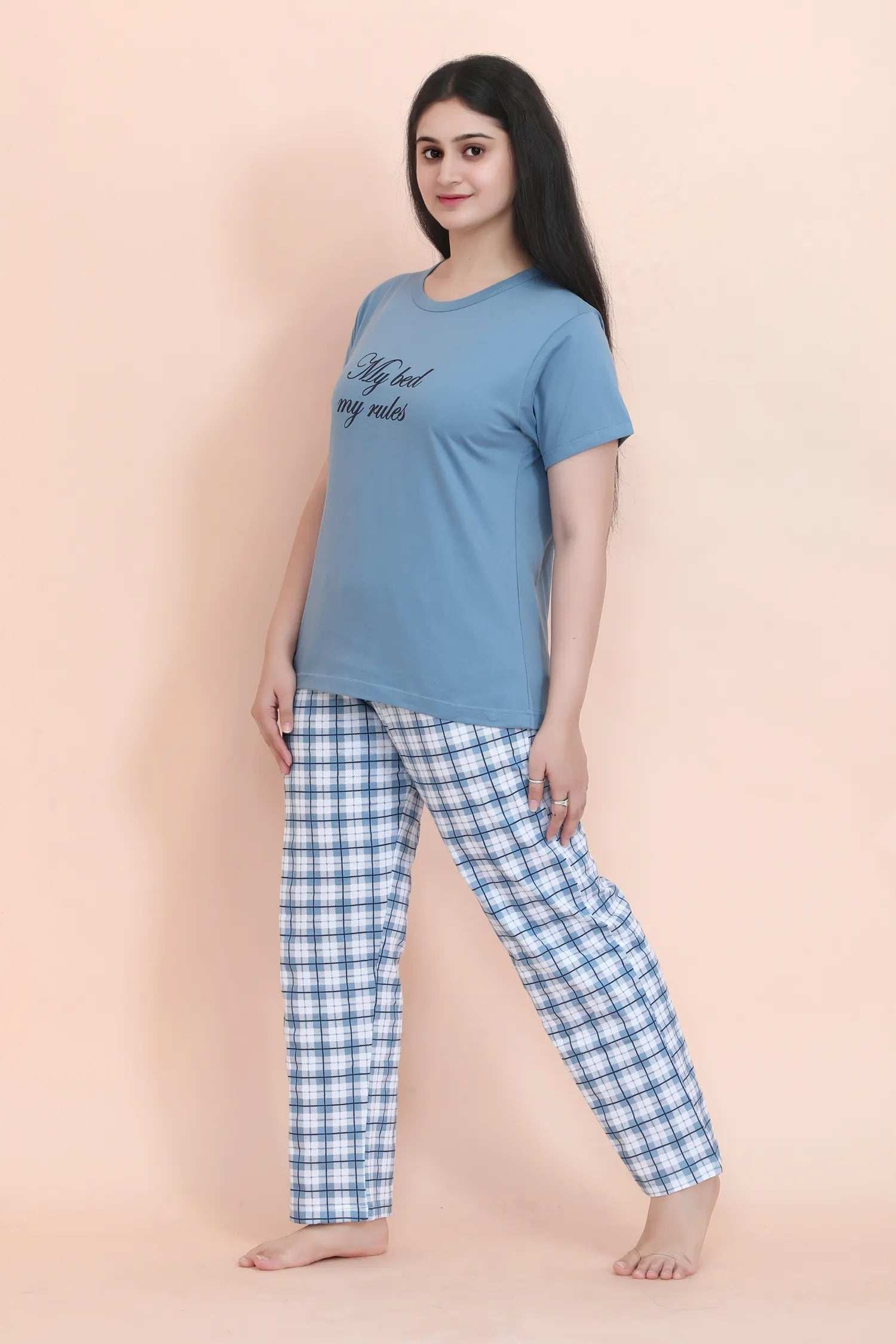 Velure Attractive Classic Printed Pajama Set - Velure - - Full Length Pant, Half Sleeves, Hosiery Cotton, Round neck nightsuit