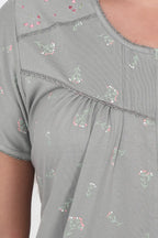 Velure Grey Trendy Floral Print Hosiery Nighty