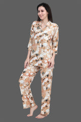 Velure Classic Floral Print Palazzo Co-ord Set - Velure - Long Top and Pant - 3/4 Sleeves, Collar Neck, Front Button Open, Full Length Pant, Linen