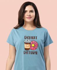 Velure Cheerful Donut Printed Short Nighty - Velure - - Cotton, Half Sleeves, Knee Length, Printed, Round neck