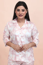 Velure Glamorous Rose Print Night Suit - Velure - - 3/4 Sleeves, Collar Neck, Floral Print, Front Button Open, Full Length Pant, Satin