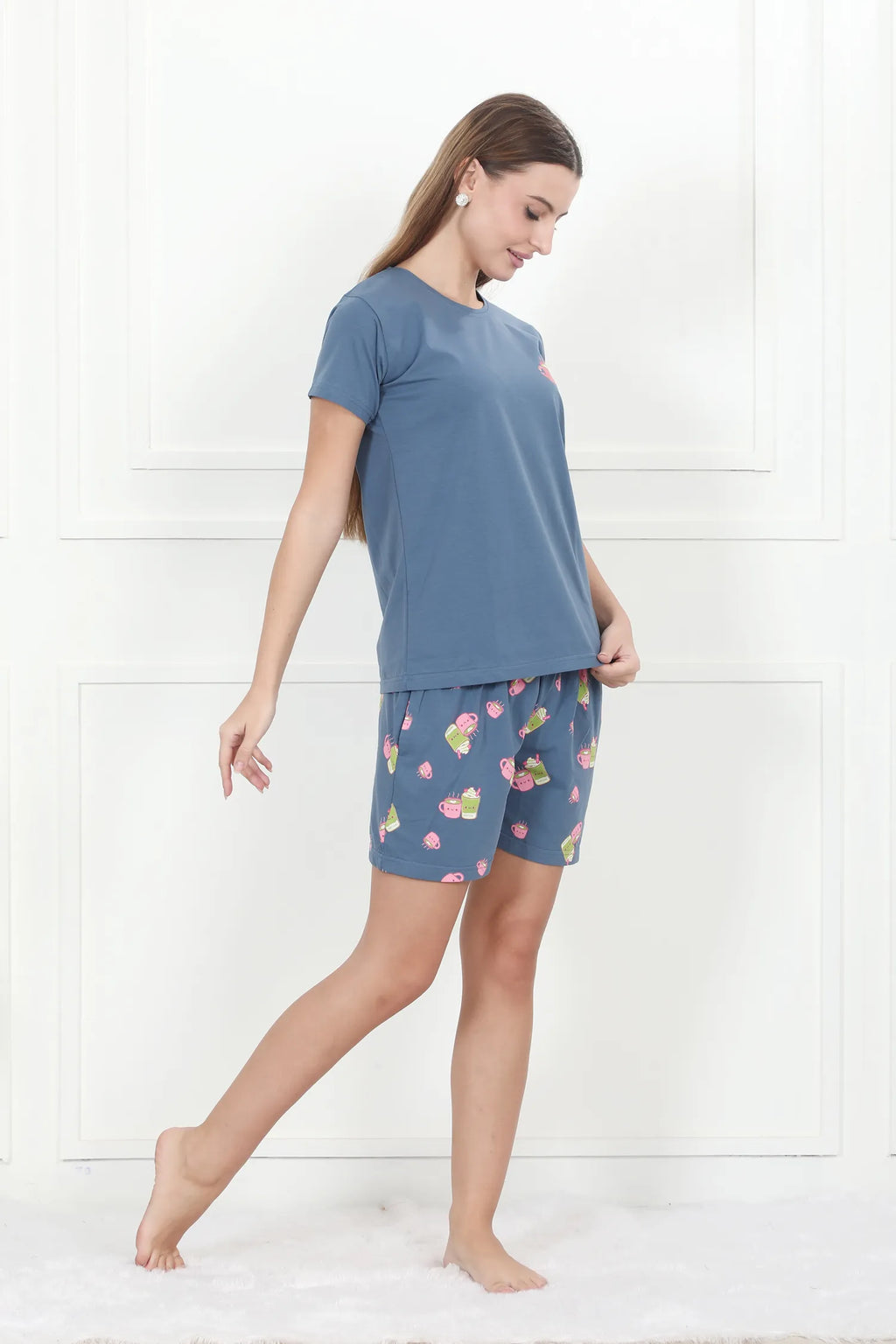 Velure Classic Boba Doodle Shorts Set - Velure - - Cotton Lycra Fabric, Half Sleeves, Printed, Round neck, Shorts