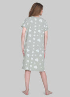 Velure Fashionable All-Over Heart Print Short Nighty - Velure - - Cotton, Half Sleeves, Knee Length, Printed, Round neck
