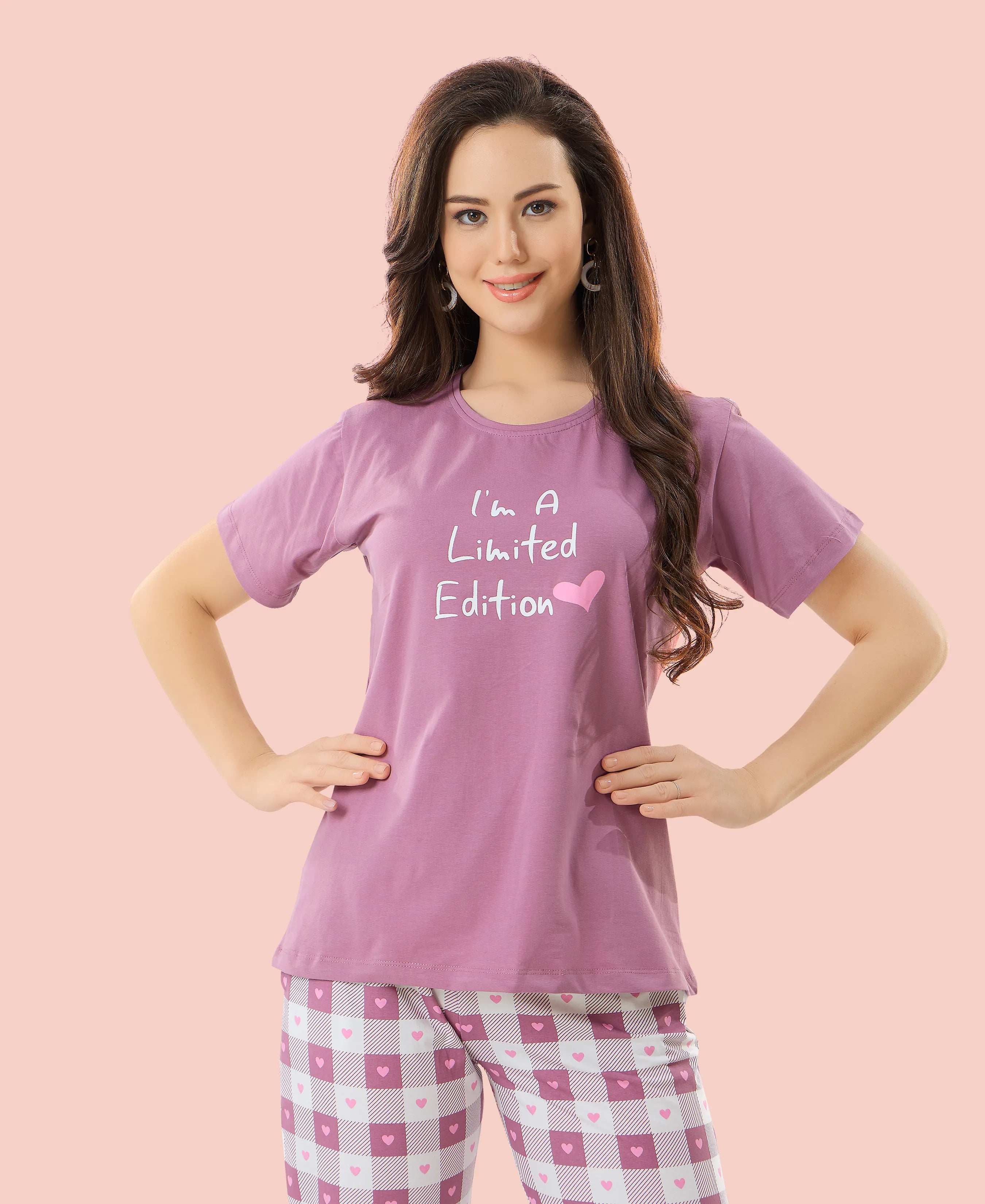 Velure Bold Classic Printed Pajama Set - Velure - - Cotton Lycra Fabric, Full Length Pant, Round neck